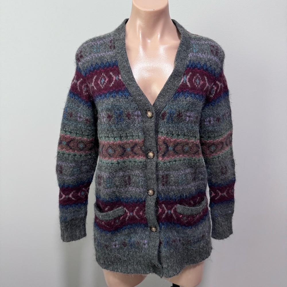 Polo Ralph Lauren Alpaca Wool Cardigan Sweater Medium Gray Stripe